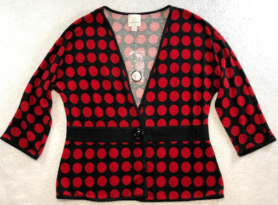 Sara Campbell Womens Cardigan Sweater Sz M Raspberry Black V-Neck Button NWT