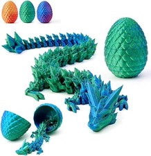 3D Printed Dragon Egg with Poseable Dragon - Blue