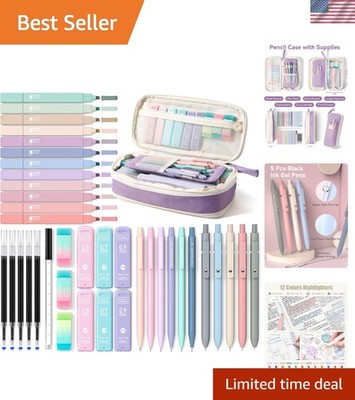 Multi-Function Student Stationery: 12 Highlighters, 5 Gel Pens & More