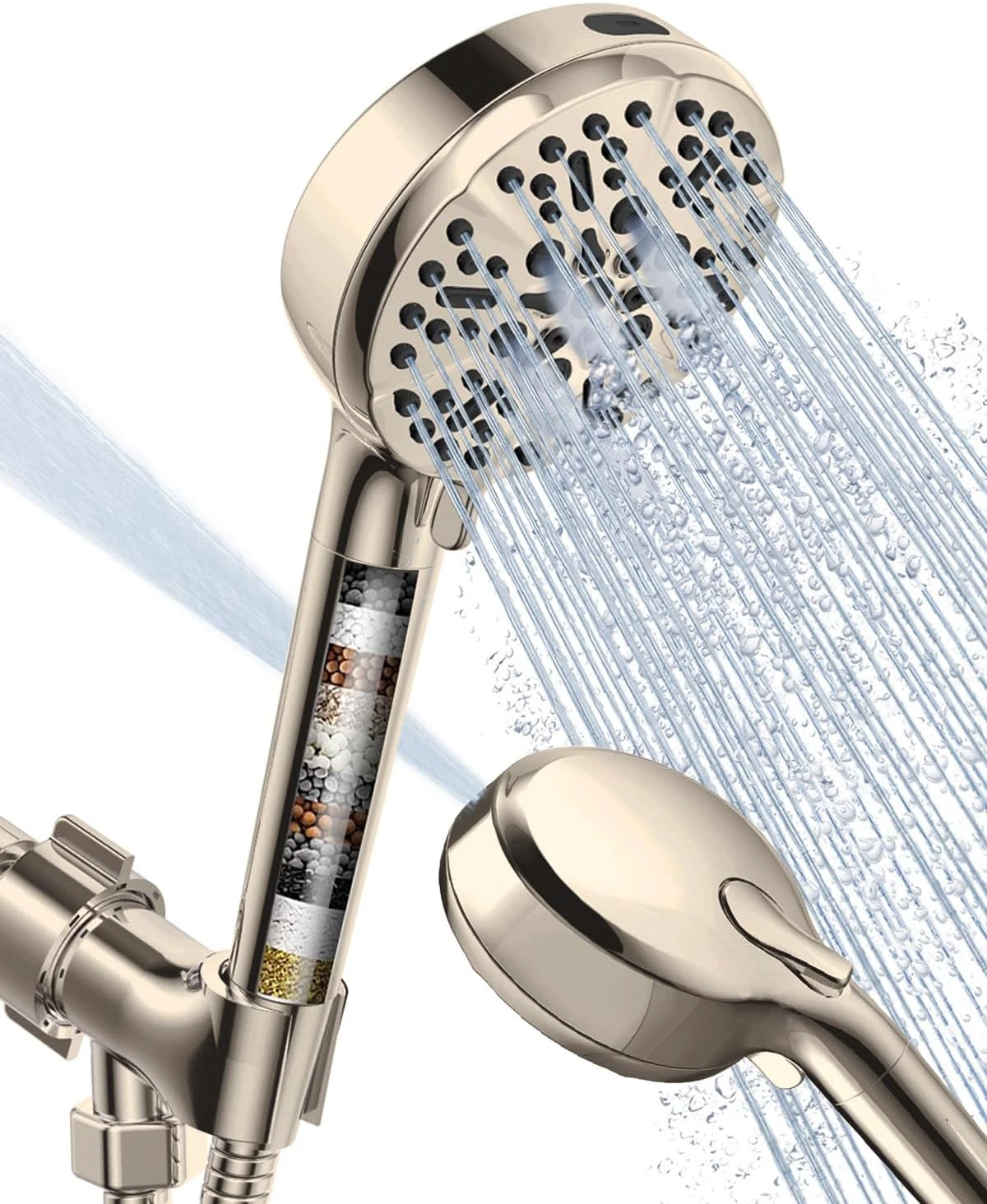 Filtered Shower Head with Handheld Brushed Nickel, BOWGER 6 Modes High Pressure