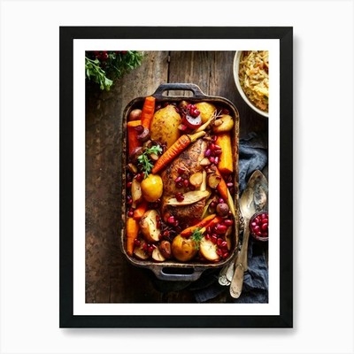 Brathähnchen mit Gemüse 1 Kunst gerahmtes Wandbild Poster Leinwandbild Bild