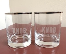 2 Knob Creek Bourbon Whiskey Lowball Rocks Glasses Silver Rim 3.5" tall 8 oz