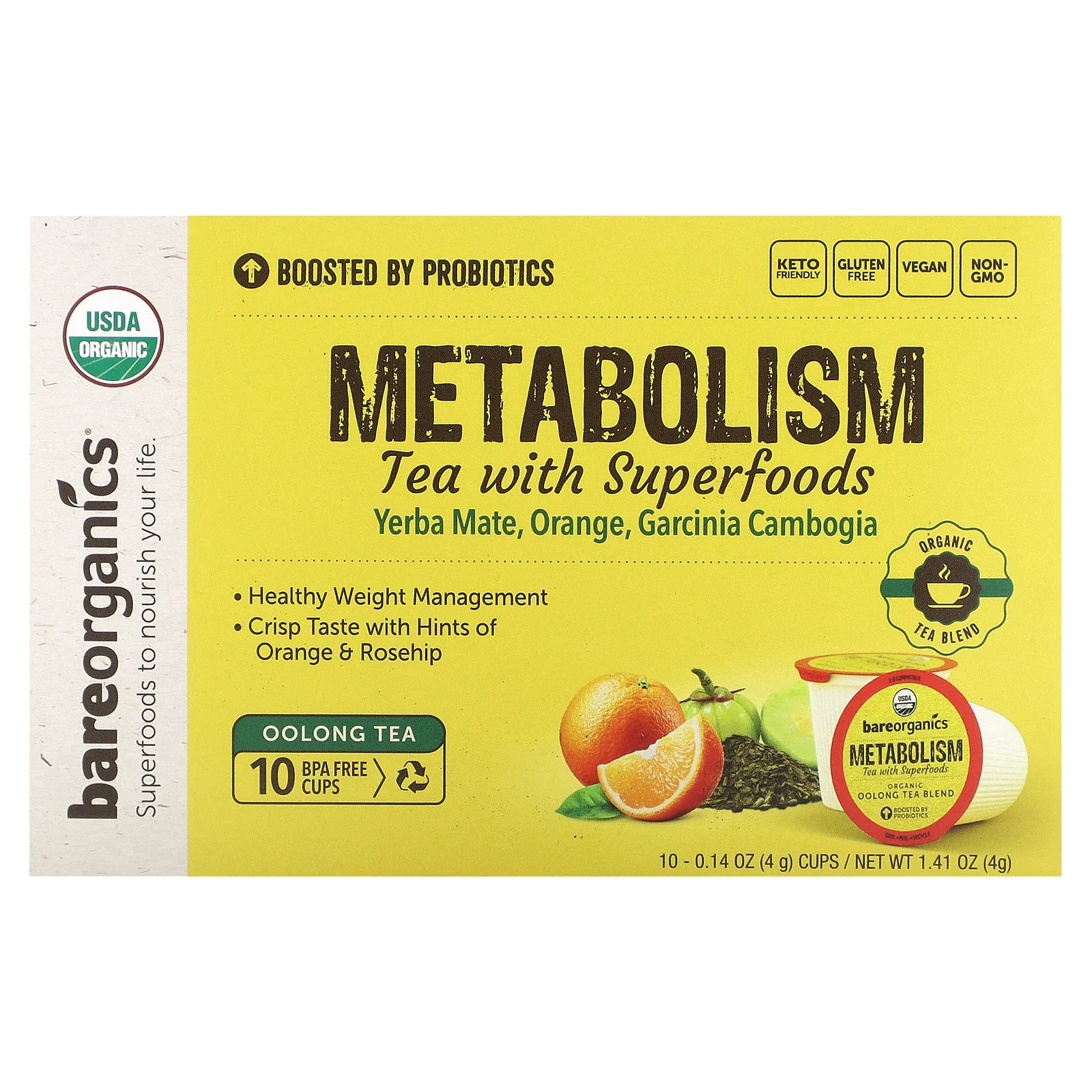 With Superfoods, Oolong Tea, 10 Cups, 0.14 Oz (4 G) Each
