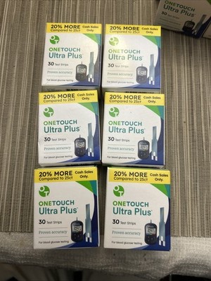 Lot of Six 30-Pack (180) OneTouch Ultra Plus 30ct Test Strips - Exp. 08/2026