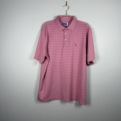 Men s Southern Casanova Performance Pink Blue Stripe Golf Polo Size XL Preppy