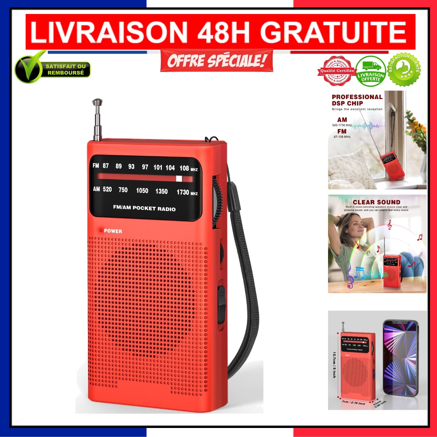 Radio portable Tendak avec excellente réception AM FM et haut parleur intégré pour extérieur
