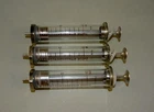 Set of 3 Vintage Old Bulgarian Medical Brass / Glass Syringes 10ml NOS w/out box