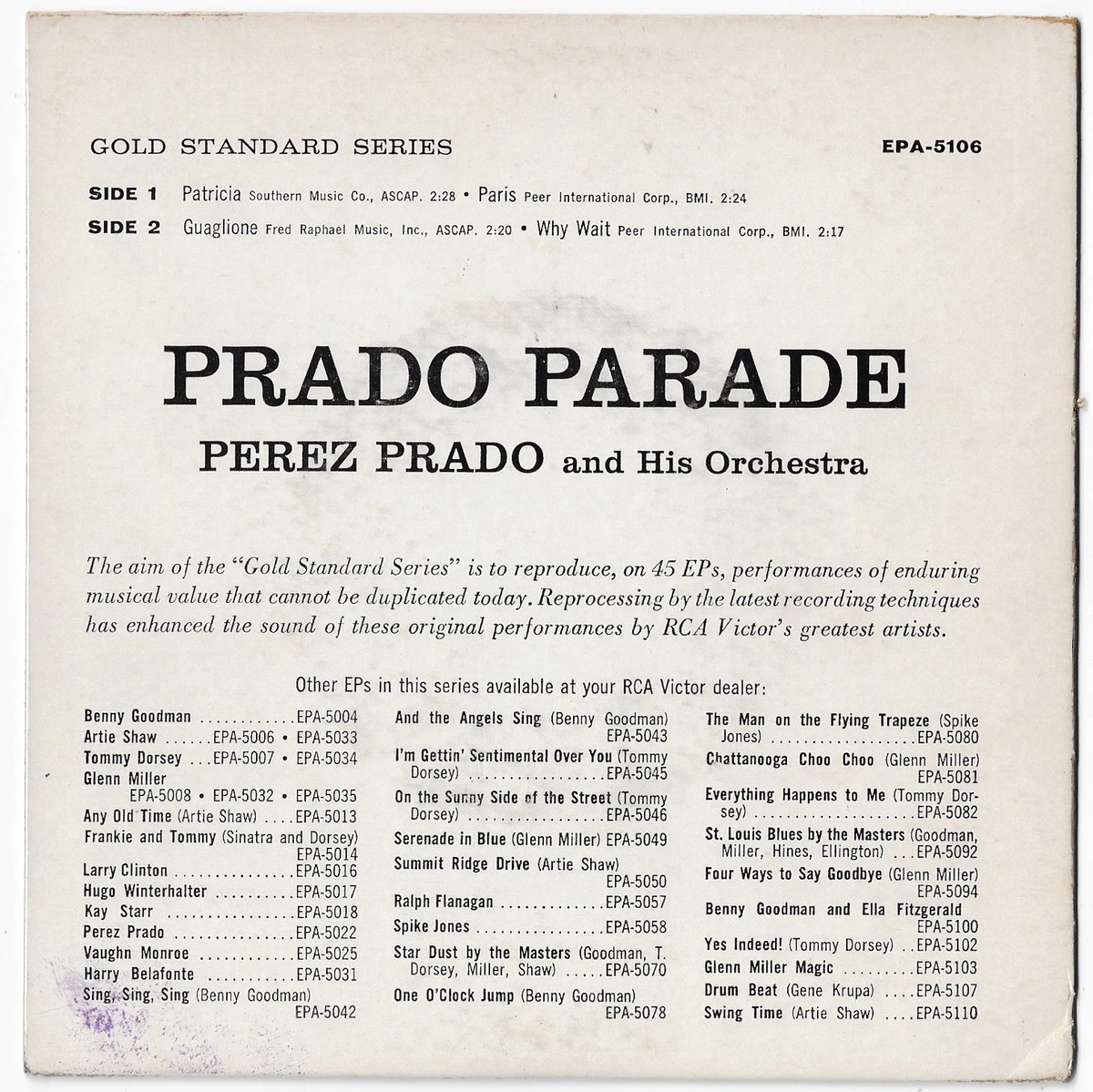 PEREZ PRADO prado parade U.S. 7" EP EPA-5106_original 1958 rare
