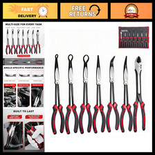 11" Long Reach Needle Nose Pliers Set - 7-Piece Precision Tool Kit for DIY Rep