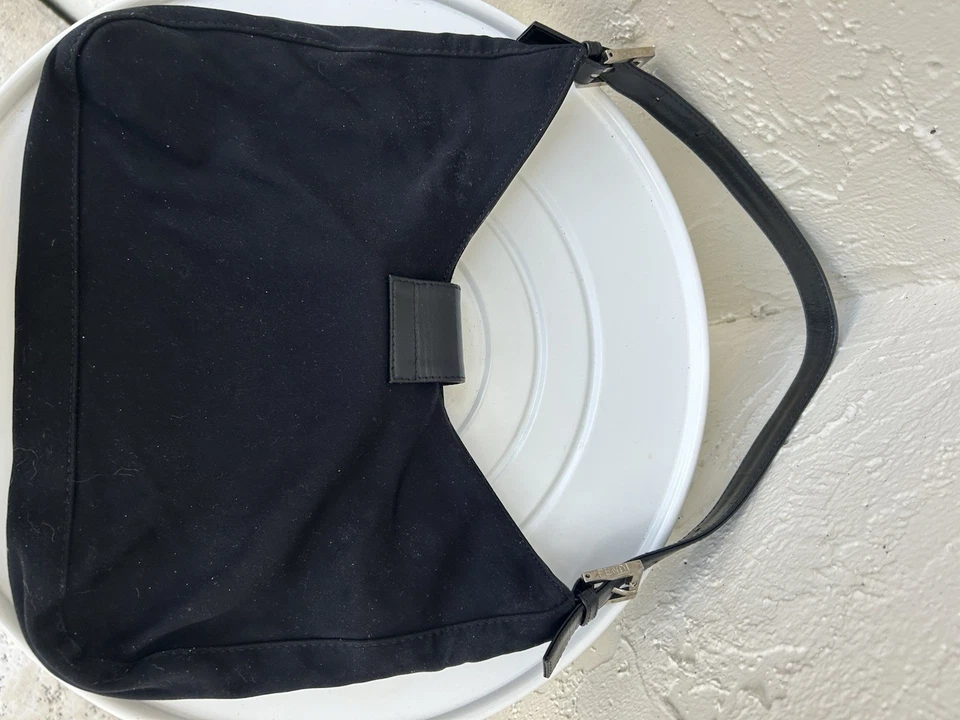 Fendi shoulder bag in black cotton canvas with a black leather closure and silve - Image 2 of 4