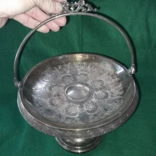 Silver Plate Compote bowl botanical & butterflies Meriden, Conn.  9.5” x  5” H