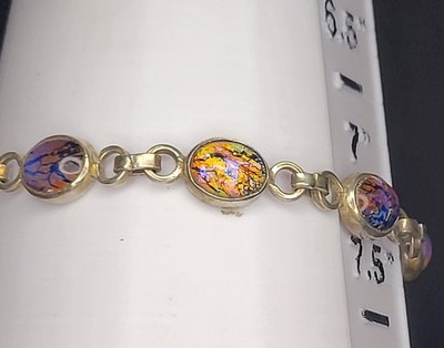  Vintage signiertes Sterlingsilber DRACHENATEM GLAS CABOCHON GLIEDERARMBAND 7,5