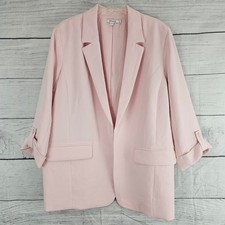 Chico's Size 3 Light Pink Open Front Blazer Jacket 3/4 Sleeves Shoulder Pad 1511