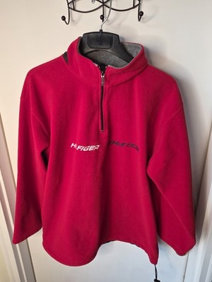 Vtg 90s Tommy Hilfiger Fleece Pullover Red 1/4 zip Medium Athletics Size M
