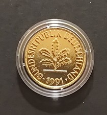 2 penny coin 24ct. Gold-Plated West Germany 1991-D- in Capsule * Oak Tree * EC: XF