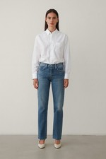 Levis Jeans Womens 25 Blue Denim White Oak Cone Denim Raw Hem Button Fly Crop