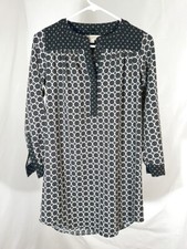 LOFT Casual Midi Dress Grey/Blue Muli-Pattern 1/4" Button Women's Size XXS Used