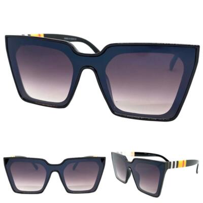 New Classy Elegant Retro Modern Contemporary Shield SUNGLASSES Large Black Frame