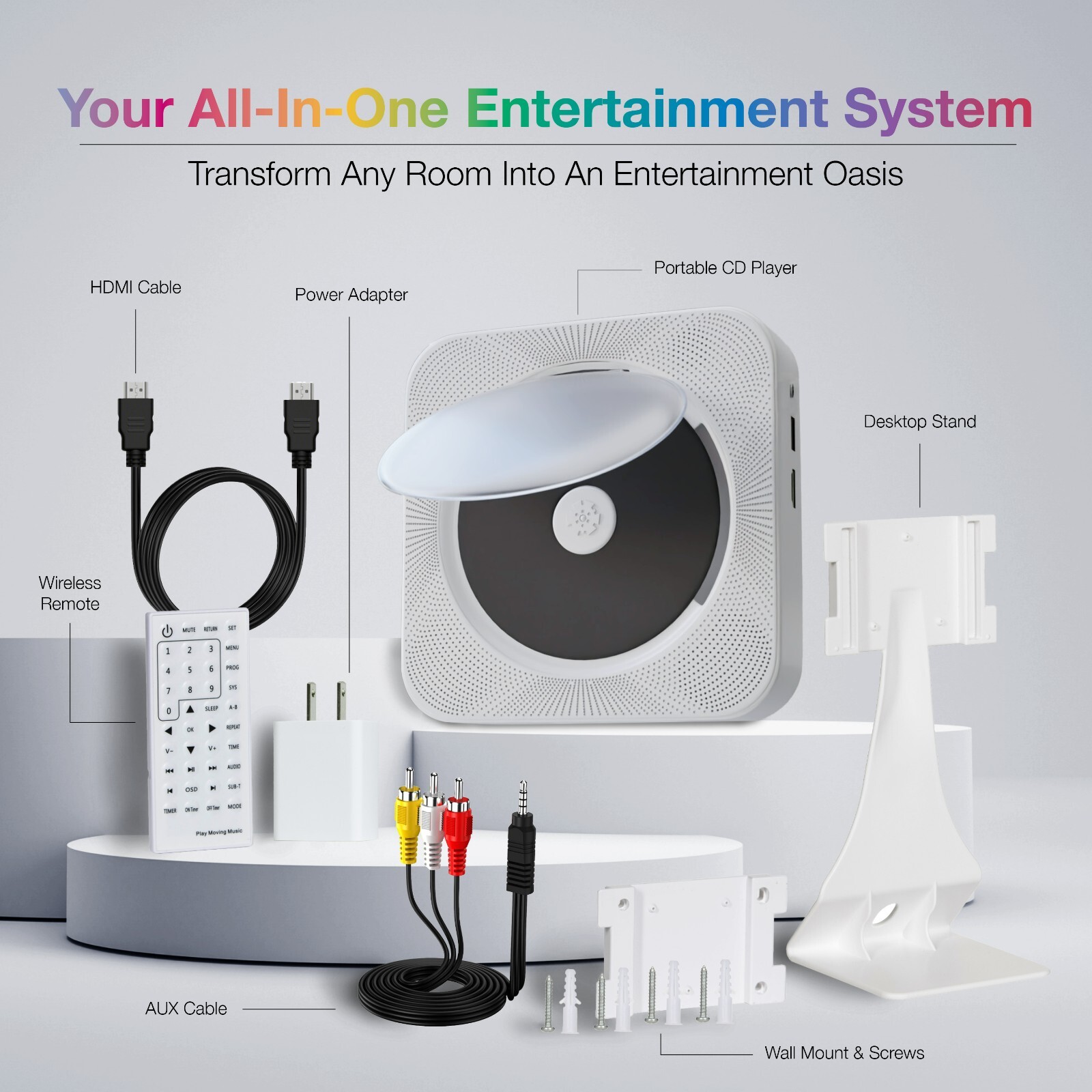 Wall Mount Stereo Fm/am Usb Home Music System White Gift.