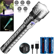Super Bright Rechargeable LED Flashlight Tactical Torch Zoom XHP90 Lamp Camping