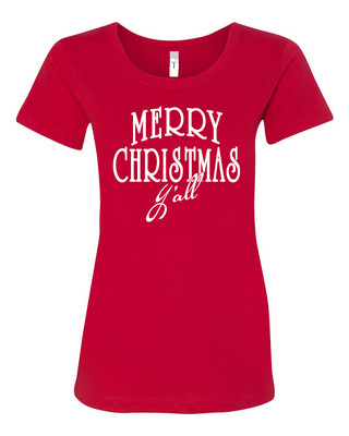 Merry Christmas Yall Y'all Holiday Junior Fit  Ladies Tee Shirt 1529