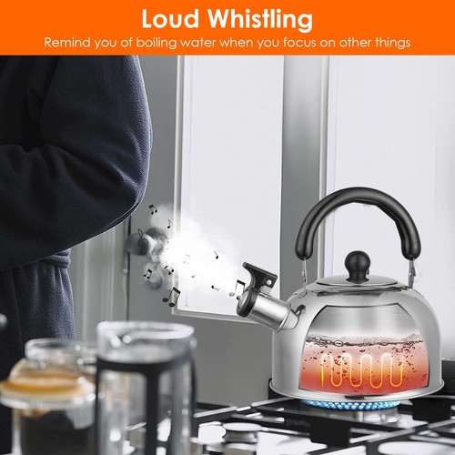Camping 2.1Qt Whistling Tea Kettle Stainless Steel Tea Pot with Insulated Handle - Picture 5 of 10