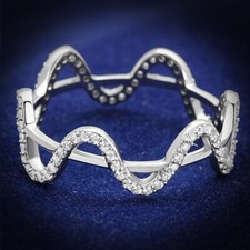 Unique Round CZ Wave Curved Shape Eternity Band 925 Sterling Silver Wedding Ring