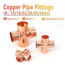 15/16/22/28/35/42mm Copper End Feed Cross 4 Way Pipe Fitting Connector