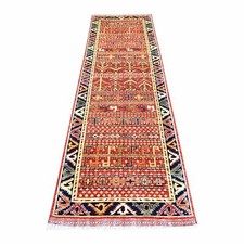 2'8" x 9'7" Coral Red Afghan Ersari Soft Wool Hand Knotted Runner Rug R70618