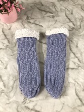 MUK LUKS Women's BlUE  WHITE Fair Isle Chunky Sherpa Lined WINTER Socks ONE SIZ