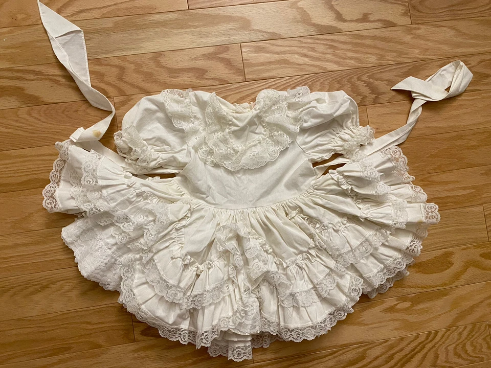 VTG Girl's Ruffle Party Full Circle Lace Pageant Frilly White Dress Size 4   - Image 2 of 4