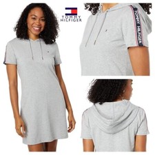 NWT $69 TOMMY HILFIGER Women S Short Sleeve Logo Hoodie Dress Sportswear Comfy