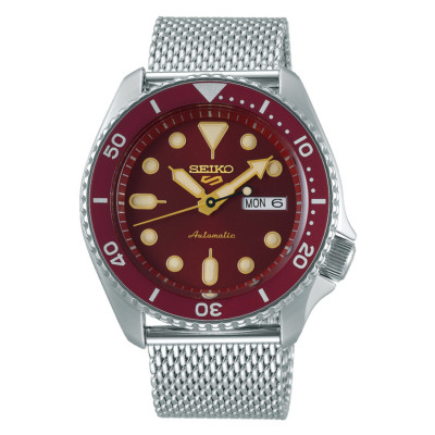 SEIKO 5 Sports SRPD69K1 Automatic Watch Red Maroon 4R36 Day Date Steel SKX Style