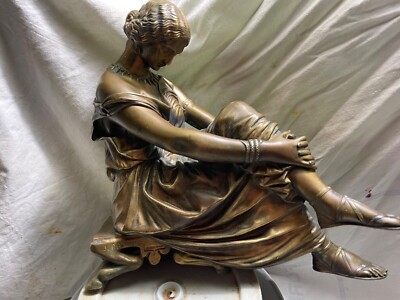 ANTIQUE J. PRADIER BRONZE SAPPHO STATUE BROODING WOMAN SUPERB