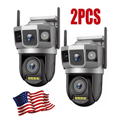 2pc 3Lens 6MP WiFi Camera Wireless Outdoor CCTV PTZ Home Security IR Cam V380PRO