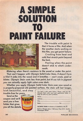 Olympic Solid Color Stain Simple Solution When Paint Won't Do Vtg Mag Print Ad
