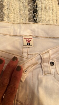 True Religion Sz 26 White Light Wash Jayde Roll Denim Women's