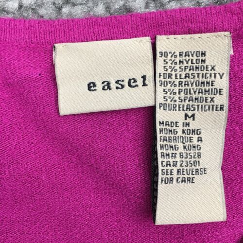 VTG Easel Womens Cardigan Sz M Fuschia Floral Beaded Hook & Eye Long Sleeve - Picture 2 of 11