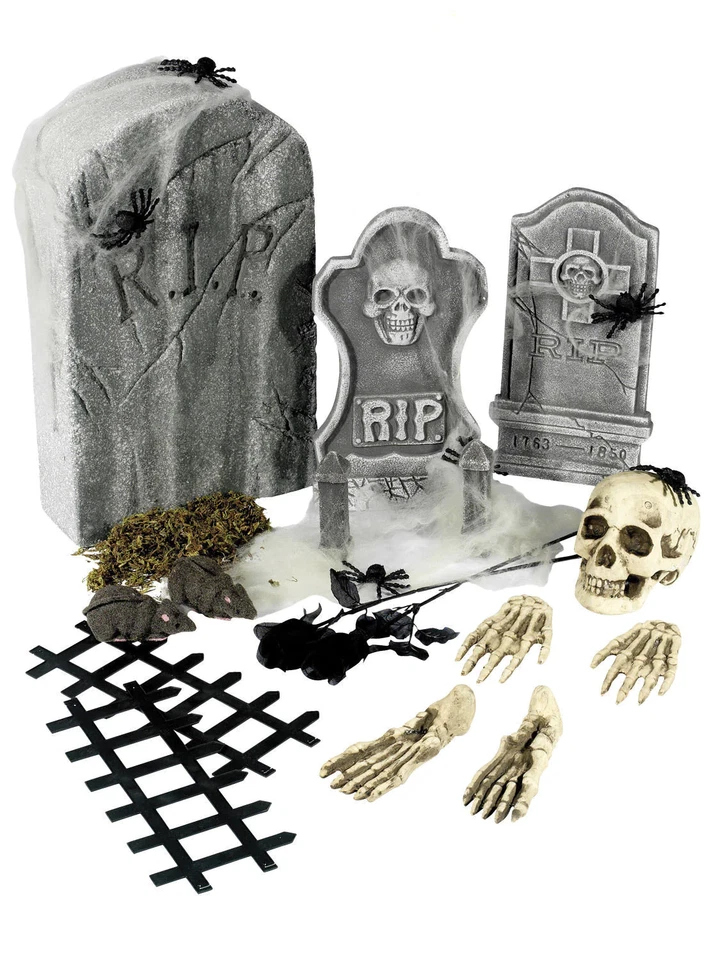 24 Teile Halloween Dekorationen Grab Garten Set Tombstone Totenkopf Knochen - Bild 1 von 1