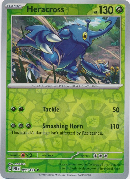 Reverse Holo Heracross 006/193 Uncommon Paldea Evolved Pokemon TCG