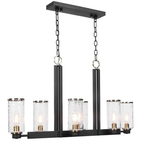 Uttermost Jarsdel 6-Light Farmhouse Steel and Glass Island Light in Sanded Black - Picture 3 of 8