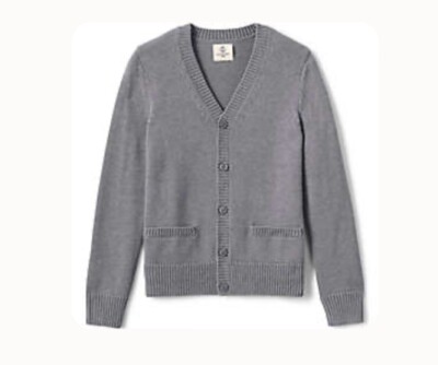 NEW Lands  End Cardigan Cotton/Modal Uniform Sweater, Boys Size S (4-5)