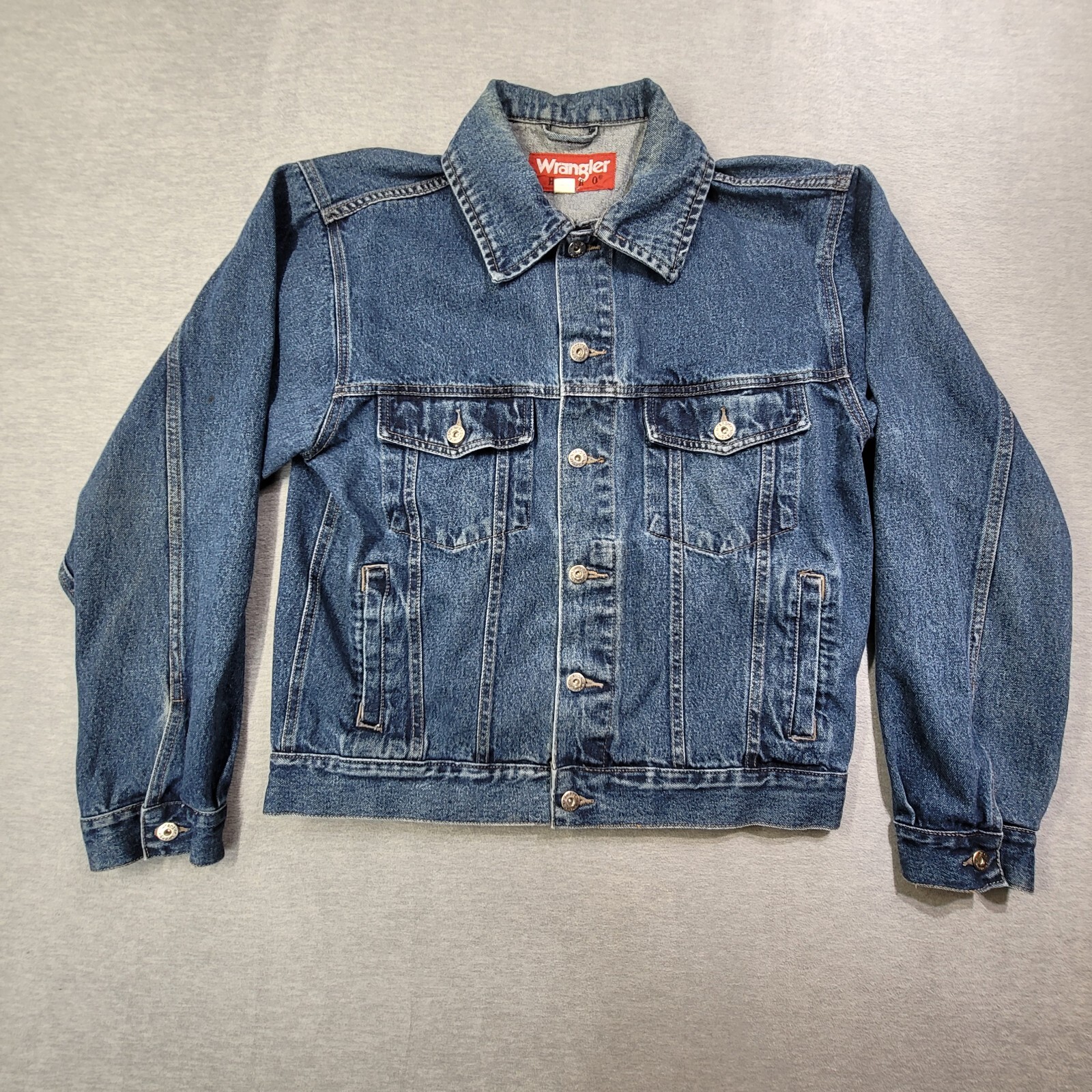 Vintage Wrangler Denim Jacket Mens Medium Blue Short Hero Button Up Jean Trucker