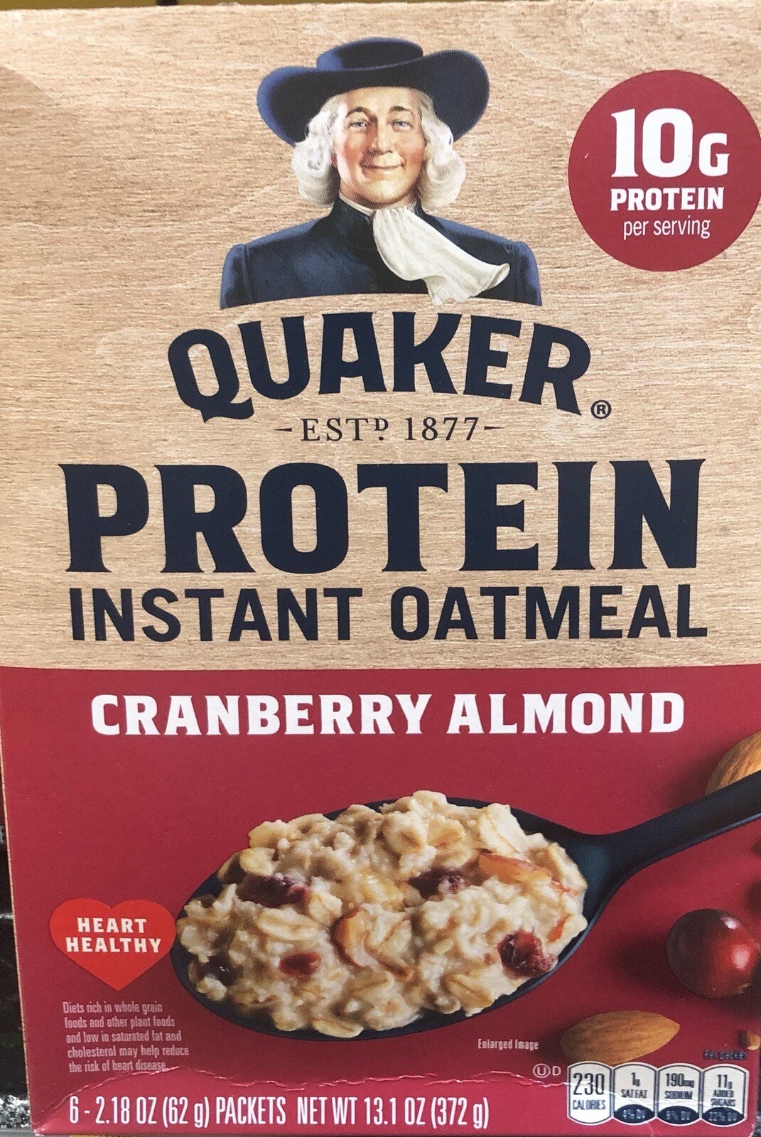 5x QUAKER Protein Instant Oatmeal Cranberry Almond ( 8 ) 1.51 oz