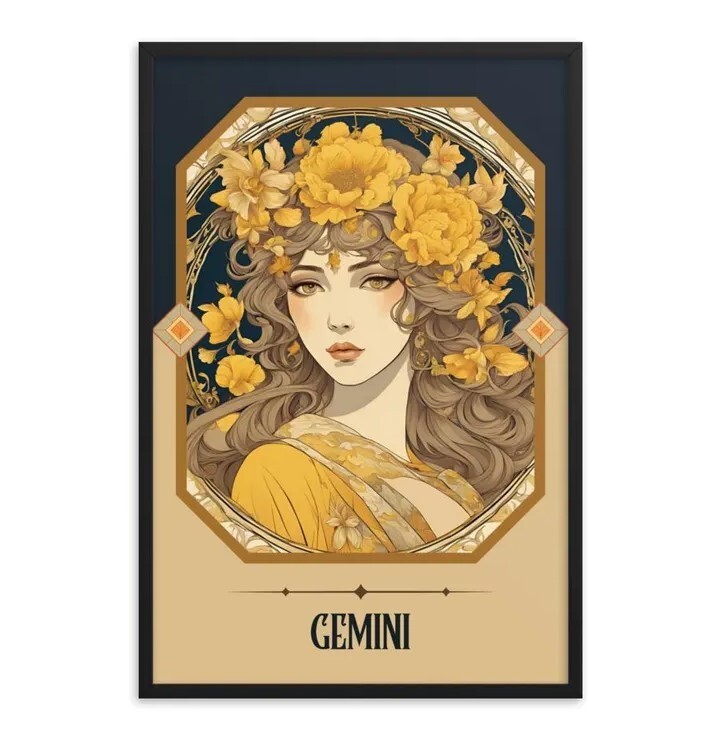 Gemini Zodiac Art Print - Art Nouveau Tarot Woman Illustration  