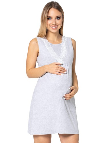 Camisón de maternidad sin mangas con cuello en V de encaje para embarazo 4141n - Imagen 11 de 30