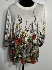 REBECCA MALONE Size 3X Floral Wildflower Sweater Embellished Acrylic 3/4 Sleeves
