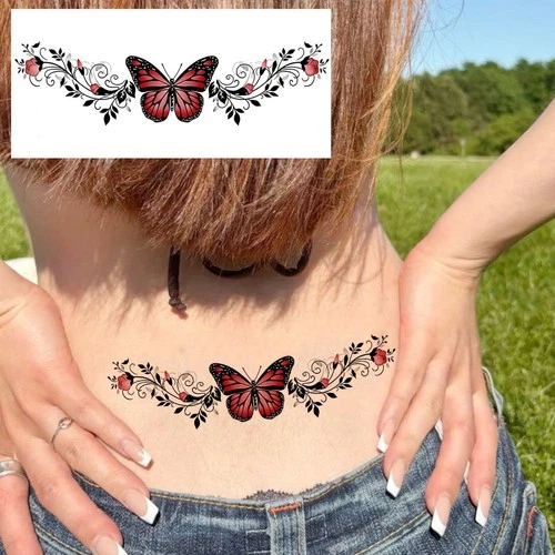 8 Sheets Tramp Stamp Waist Tattoos Lotus Butterfly Temporary Tattoos For image 2