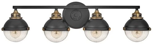 Hinkley Fletcher 32" Wide Seeded Glass and Black 4-Light Bath Light - Picture 1 of 7