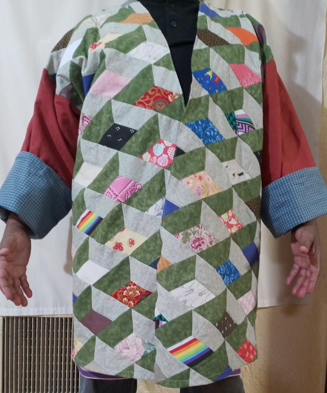 Optical illusion quilted Coat open front oversized (Chest 56") ~3XL reversible